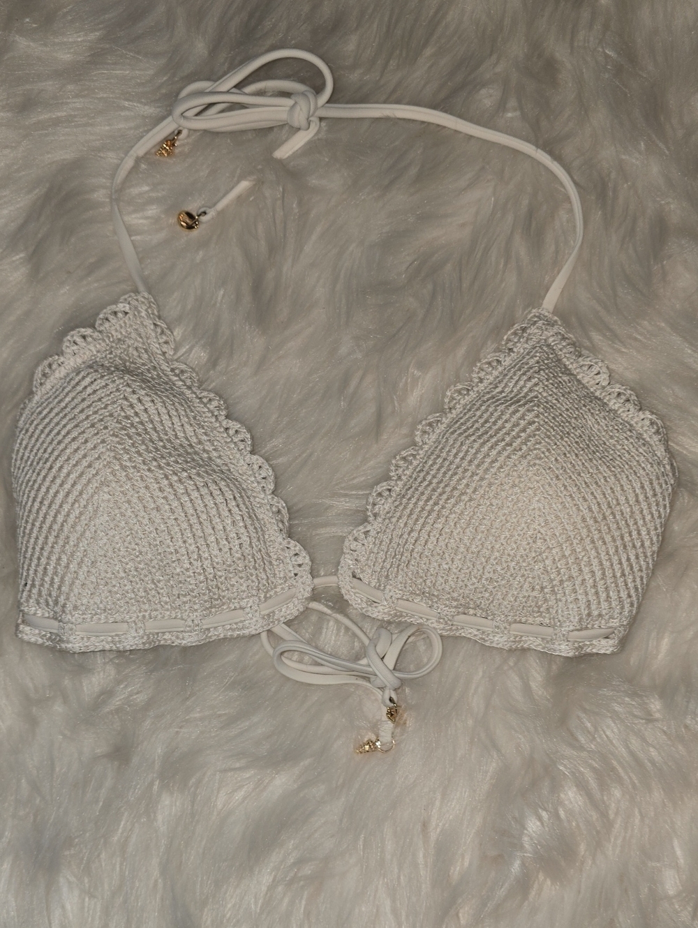 Victoria's Secret White Crochet Halter Triangle Bikini Top SIZE S